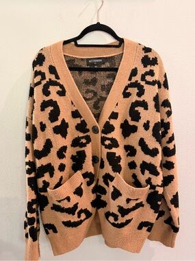 Kittenish Black and Tan Leopard Print V-Neck Cardigan